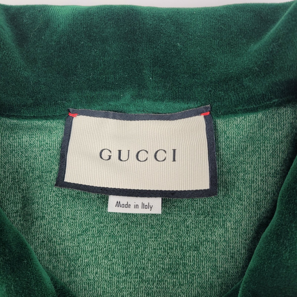 Gucci Men's Green Cotton Blend Interlocking G Patch Zip-up Gucci Men's Green Cotton Blend Interlocking G Patch Zip-up