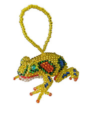 FROG , BEADED  , HAND MADE IN MEXICO , 2" , ONE PIECE , SEED BEADS, 3