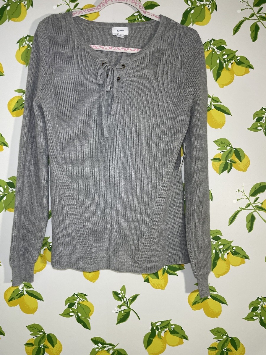 Vintage Chic Womens Gray Lace Up V-neck Sweater Size Small NWT Old Navy  Brand