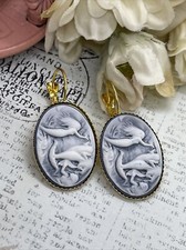 Bright Gold Blue Mermaid Sea Life Birthday gift Beach Earrings Cameo Festival