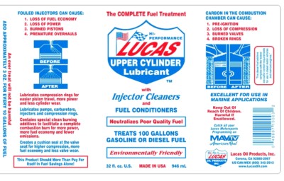 LUCAS Upper Cylinder Lubricant FUEL INJECTOR CLEANER Gas Diesel