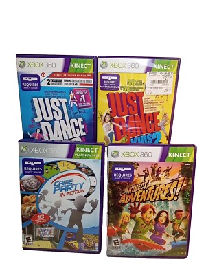 Lot Of 4 Just Dance 2 & 3 XBox 360 Games Game Party In Motion*kinect Adventures 