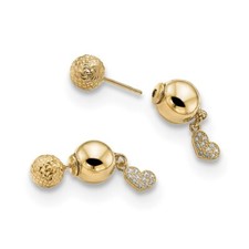 18.5mm Sterling Silver Gold-plated CZ Heart Front and Back Earrings