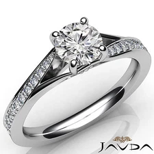 Micro Pave Set Round Diamond Engagement Cathedral Ring GIA F VS2 Clarity 1.06Ctw