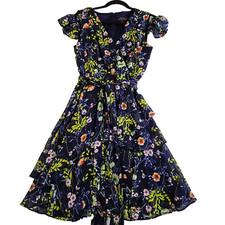 TAHARI Arthur S. Levine Dress Womens Size 8 Blue Cold Shoulder Designer Floral