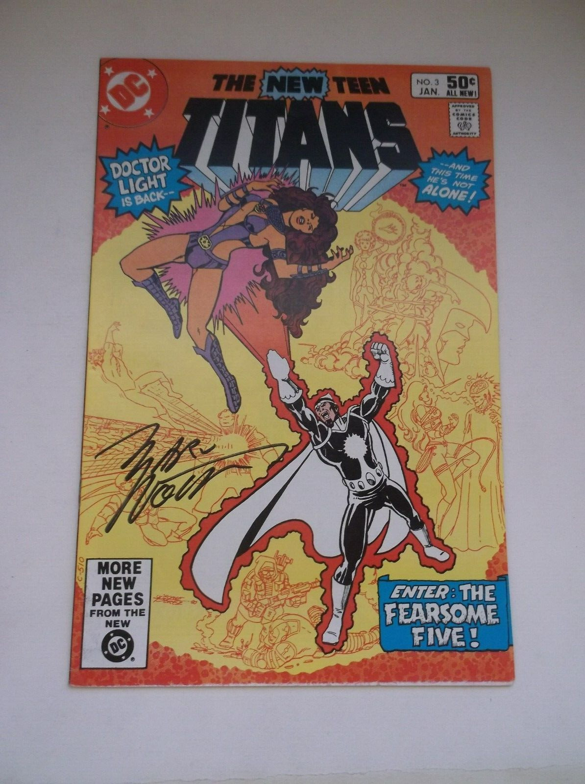 DC: THE NEW TEEN TITANS #3, DOCTOR LIGHT & THE FEARSOME FIVE, SIGNED, 1981, VF-!