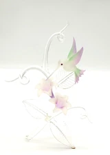 Hand Blown Glass Hummingbird Figurine Gilded Leaf Tips 11" Tall Frosted Bird