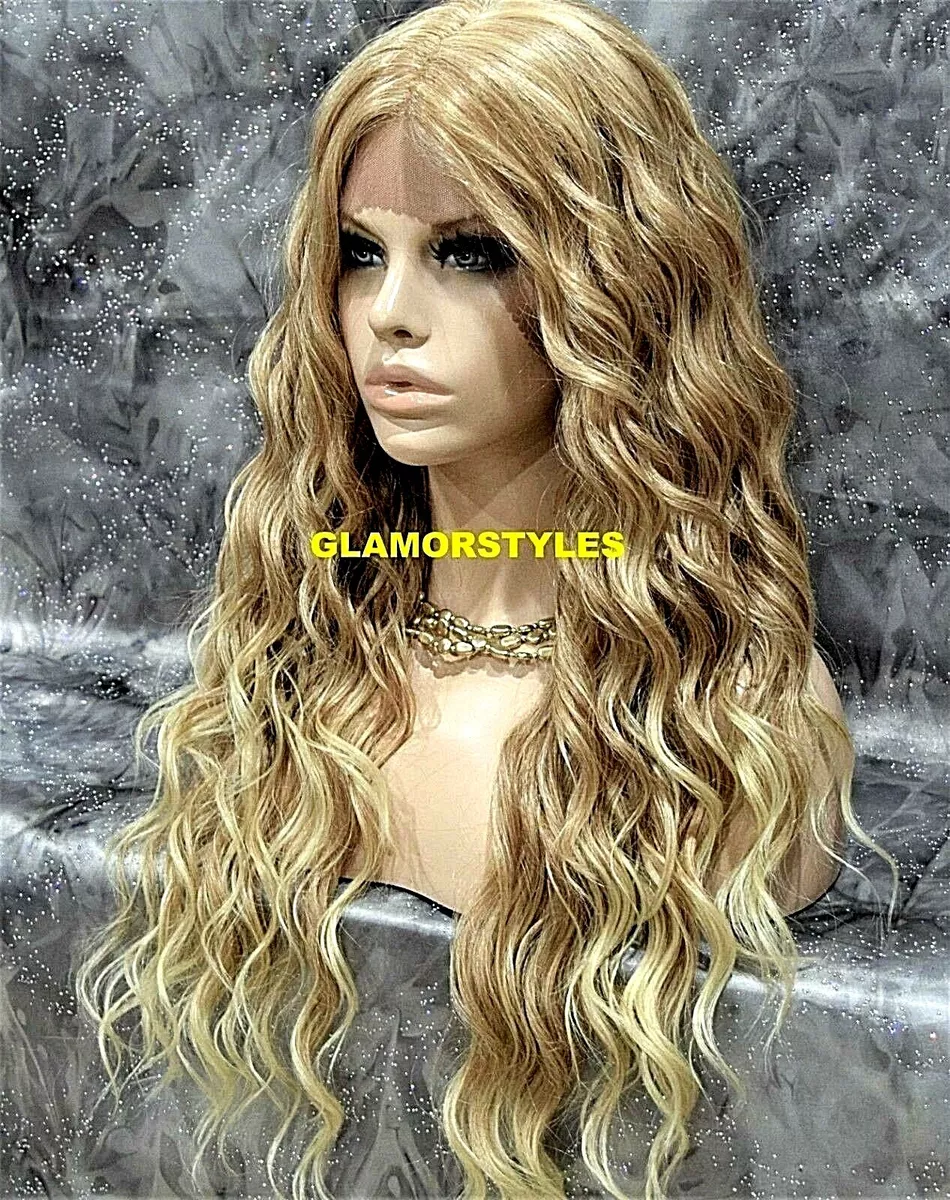 Long curly blonde lace front wigs cheap