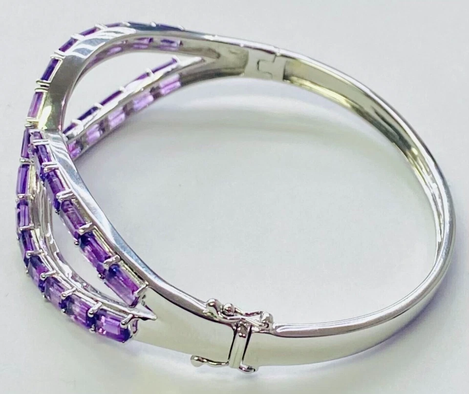 Brazalete con bisagras de piedras preciosas baguette amatista de plata esterlina QVC 8" Foto 4 de 4