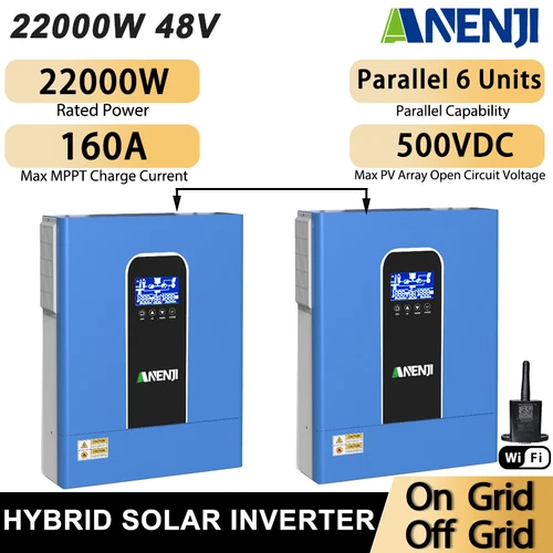 22KW Solar Wechselrichter On+Off Grid Hybrid 2*MPPT 160A 230V 48V 500V Parallele
