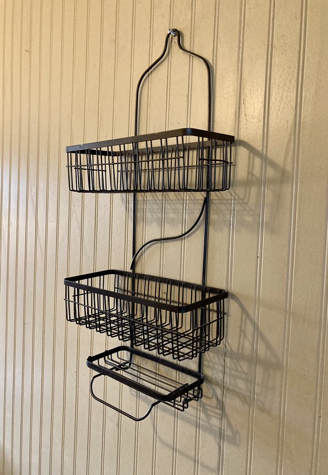 Black Metal Over Head Shower Caddy Basket Bathroom Hanging Shower Organizer - Image 3 of 4