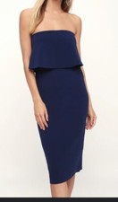 Lulus Lots of Love Strapless Midi Dress with Pockets Royal Blue Size Small