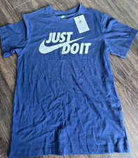 Nike Men's Sportswear Just Do It 100 Cotton T-Shirt Navy Blue White Logo Small