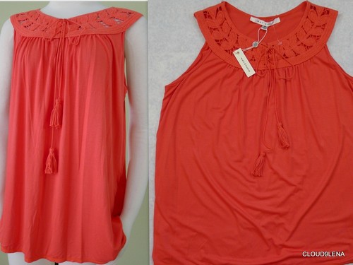 NWT MAX STUDIO Size M Crochet Yoke Tasseled Top Free Spirit Gypsy People SOFT!!! - Picture 1 of 12