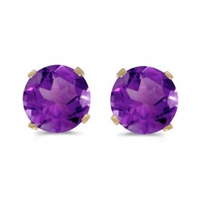 5 mm Natural Round Amethyst Stud Earrings Set in 14k Yellow Gold