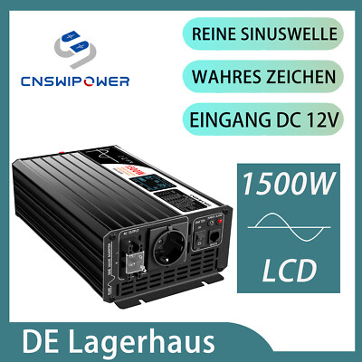 1500W Power Inverter 12V DC to 230V AC 50HZ Pure Sine Wave Converter with LCD