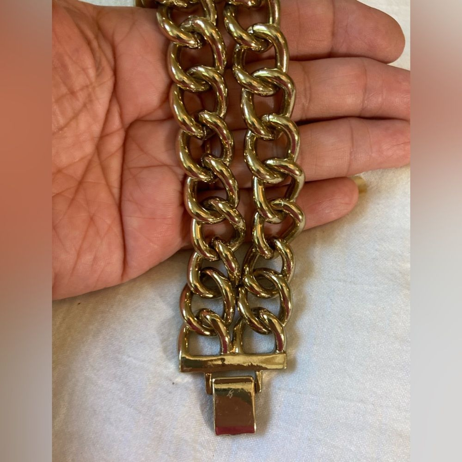 Double Chunky Chains Statement Bracelet Gold Tone - image 4