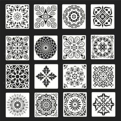 16 Teile/Set Malschablonen Mandala Schablonen Sets Boden Wand Fliesen Farbe