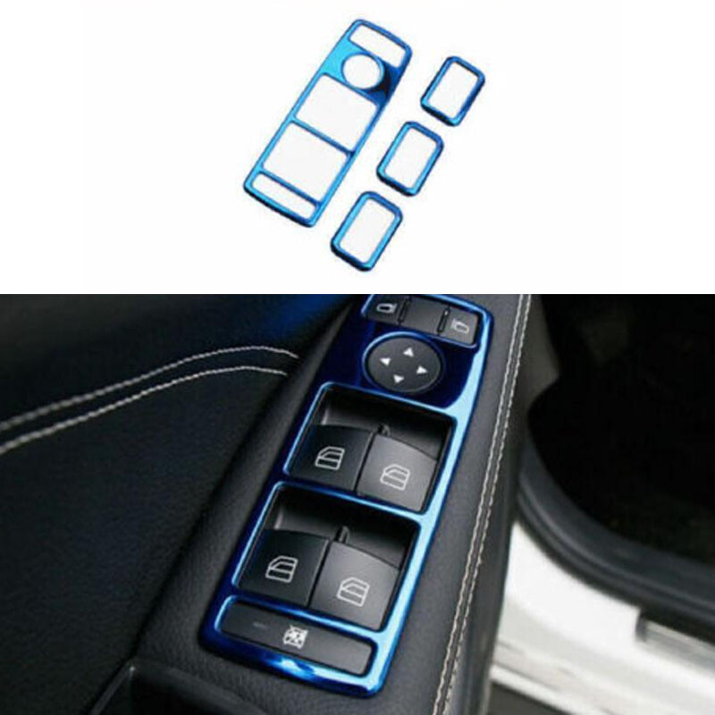 Blue Steel Window Lift Lock Switch Panel Trim 4X For Mercedes-Benz GLA 2014-2020
