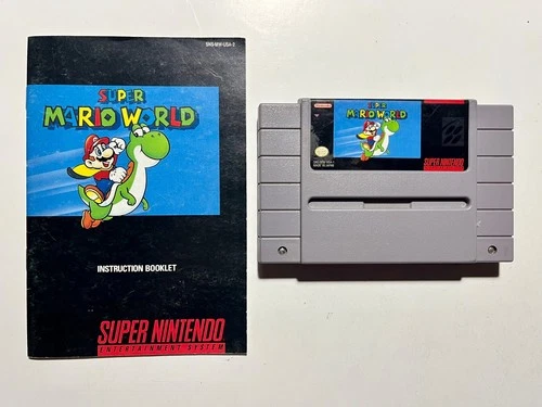 Cartucho de trabajo Super Mario World (Super Nintendo SNES)➕Auténtico manual🔥¡Bonito!