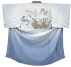 JAPANESE VINTAGE KIMONO SILK ROBE JUBAN UNDERWEAR MEN'S SAMURAI BLUE 5mt3639