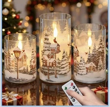 Red Bird Glass Flameless Candles with Remote Timer, Battery Operated Real Wax...