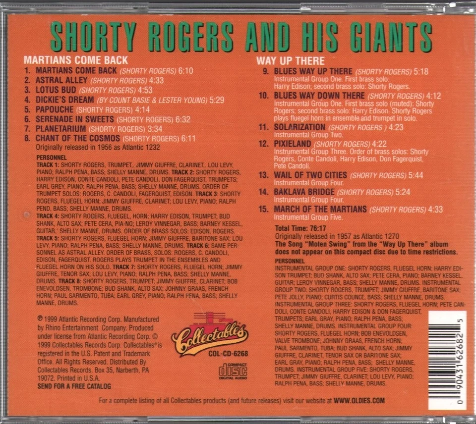 Shorty Rogers and His Giants Martians Come Back / Way Up There CD USA - Bild 2 von 2