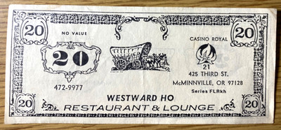 1970s WESTWARD HO RESTAURANT AND LOUNGE vintage coupon slip McMINNVILLE, OREGON