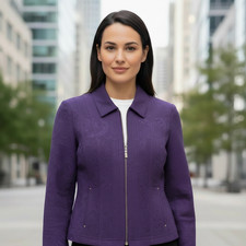 Coldwater Creek PS Jacket Blazer Purple Zip Pockets Casual Office Siren Petite