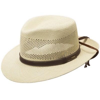 Ultrafino Morocco Open Weave Vented Fedora Panama Hat with Adjustable Chin Strap