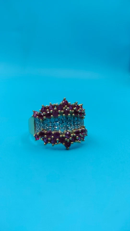 2.00Ct Round Cut Lab-Created Red Ruby Wedding Band Ring 14K Yellow Gold Plated - Image 4 of 4