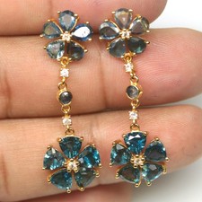 925 Sterling Silver London Blue Topaz, Sapphire  Cubic Zirconia Earrings