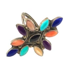 925 Silver Multicolor Stone Flower Ring Size 7.5 3g Vintage Boho Style Statement