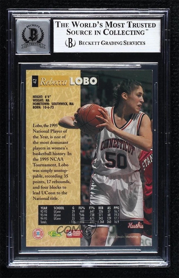 BAS 1995 Classic 5 Sport Rebecca Lobo #42 Authentic Auto HOF - Image 2 of 2