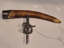 Antique Antler Corkscrew with  Sterling Silver End-cap 8.5" Wide