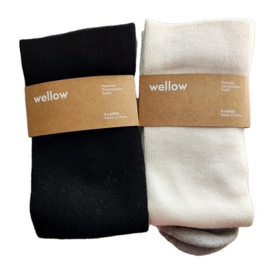 2 Wellow Premium Bamboo Compression Socks Size X-LARGE Black Heather, Egret