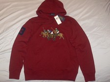 POLO RALPH LAUREN Men's Triple Match Pony Fleece Hoodie Hooded Sweatshirt, WINE