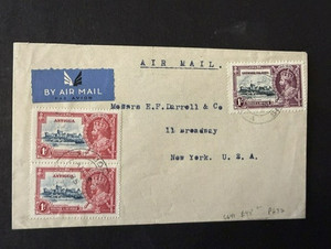 1935 Antigua Leeward combo KGV Silver Jubilee stamps Commercial Air Cover to NY