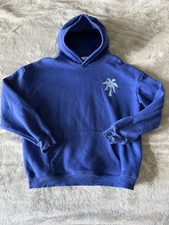 Pink Palm Puff Hawaii Hibiscus Hoodie Oceanic Blue Size XL