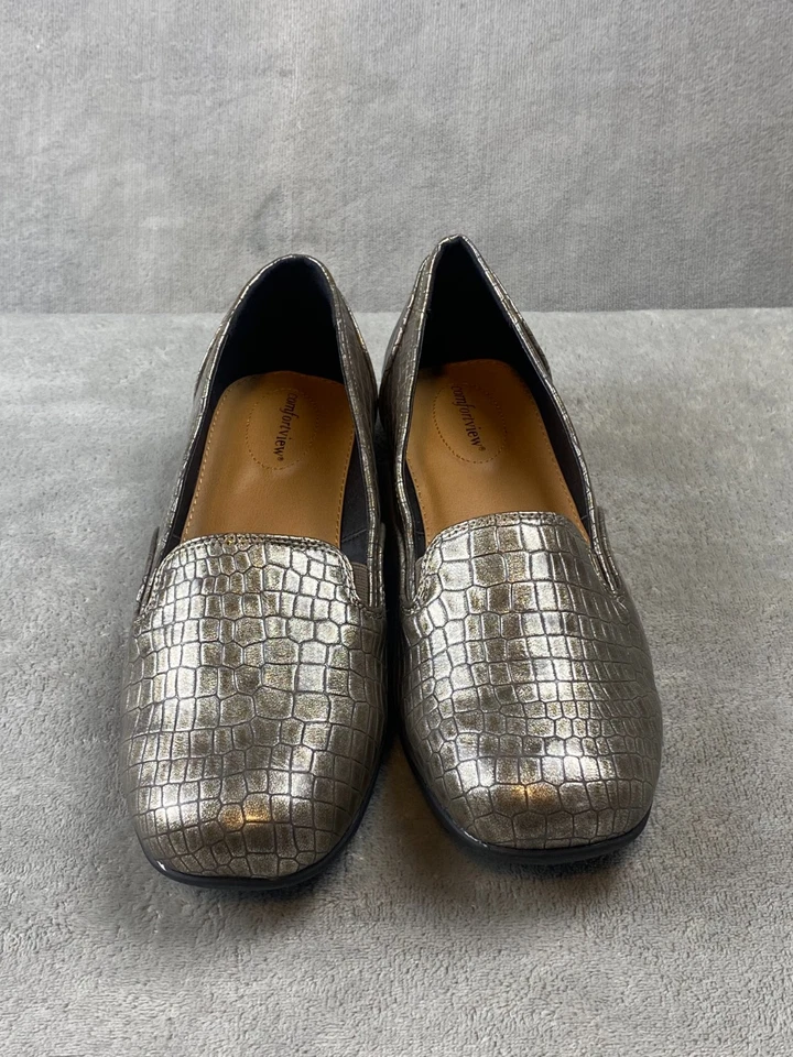 Mocasines sin cordones Comfortview metálicos de imitación de cocodrilo planos silenciosos de lujo minimalistas 11 W Foto 3 de 4