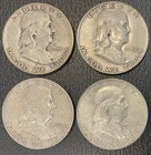 Franklin Half Dollar: Lot of 4 Circulated 50C 90% Silver - 51S 52D 61D 62D
