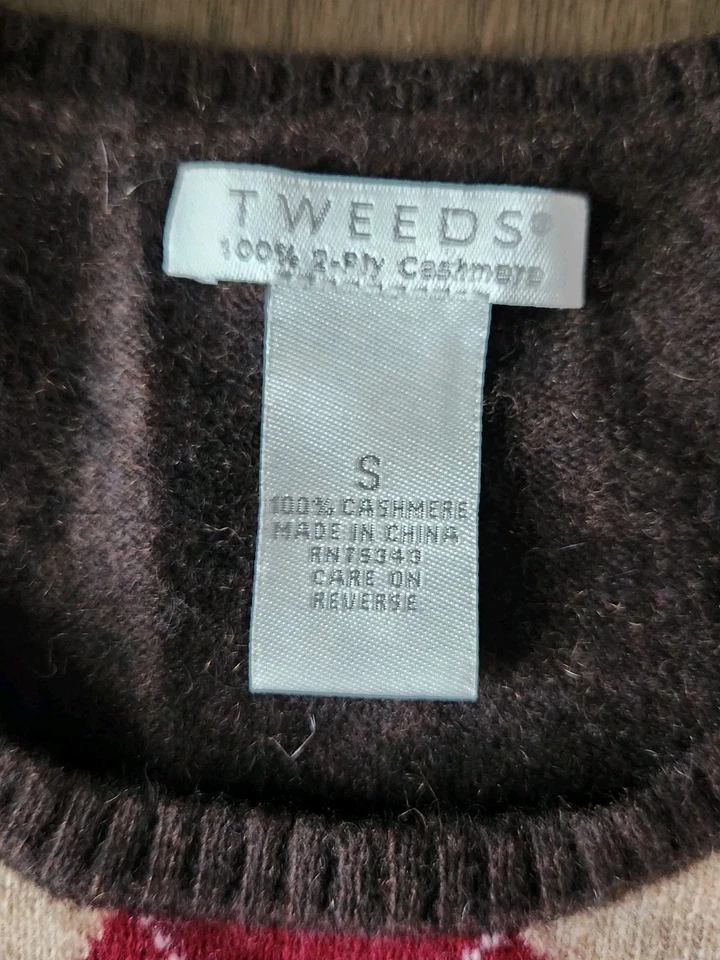 Suéter Tweeds Para Mujer Cuello Redondo Talla Pequeña Marrón Estampado Argyle 2 Capas Cachemira  Foto 4 de 4