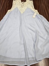 Lizard Thicket Womens Dress Juniors L Blue Lace Sleeveless Boho Flowy Mini Shift