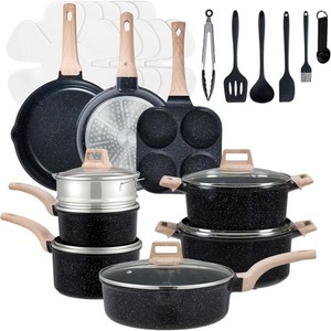 25Pcs Ceramic Cookware Set, Nonstick & Non-Toxic Healthy Pots and Pans Black