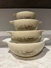 VTG PYREX Nesting Mixing Bowls: Cinderella Forest Fancies Mushroom - Full Set
