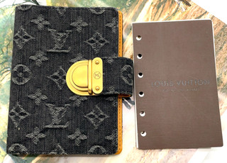 Auth LOUIS VUITTON Monogram Black Denim Agenda PM R21038 Planner Cover 8620