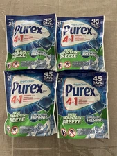 LOT (4) PUREX 4 IN 1 LAUNDRY DETERGENTS PACS MOUNTAIN BREEZE TOTAL 84 PACS
