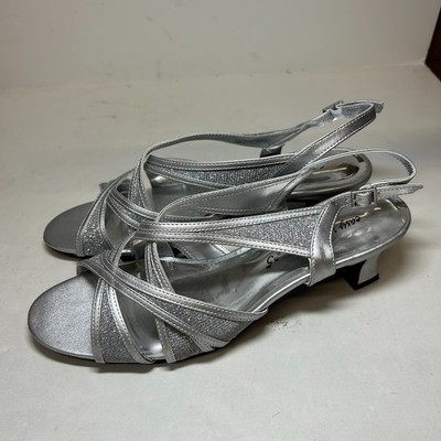 Easy Street Womens 9 M Silver Satin Glitter Tristen Strappy