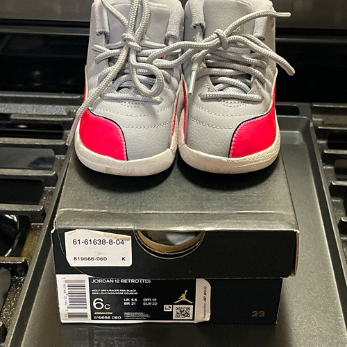 Jordan Air Jordan 12 Retro TD Mid Top Sneakers Gray Pink Leather Lace US 6C