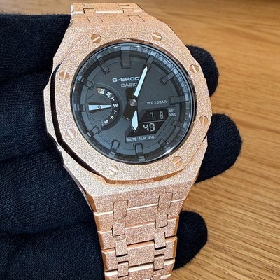 Modded Authentic Casio Rose Gold G Shock GA2100 Frosted Metal Texture Watch